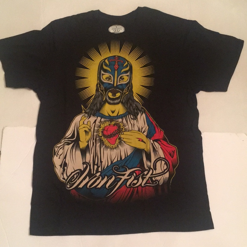 Iron fist.  Lucha  Jesus  tshirt